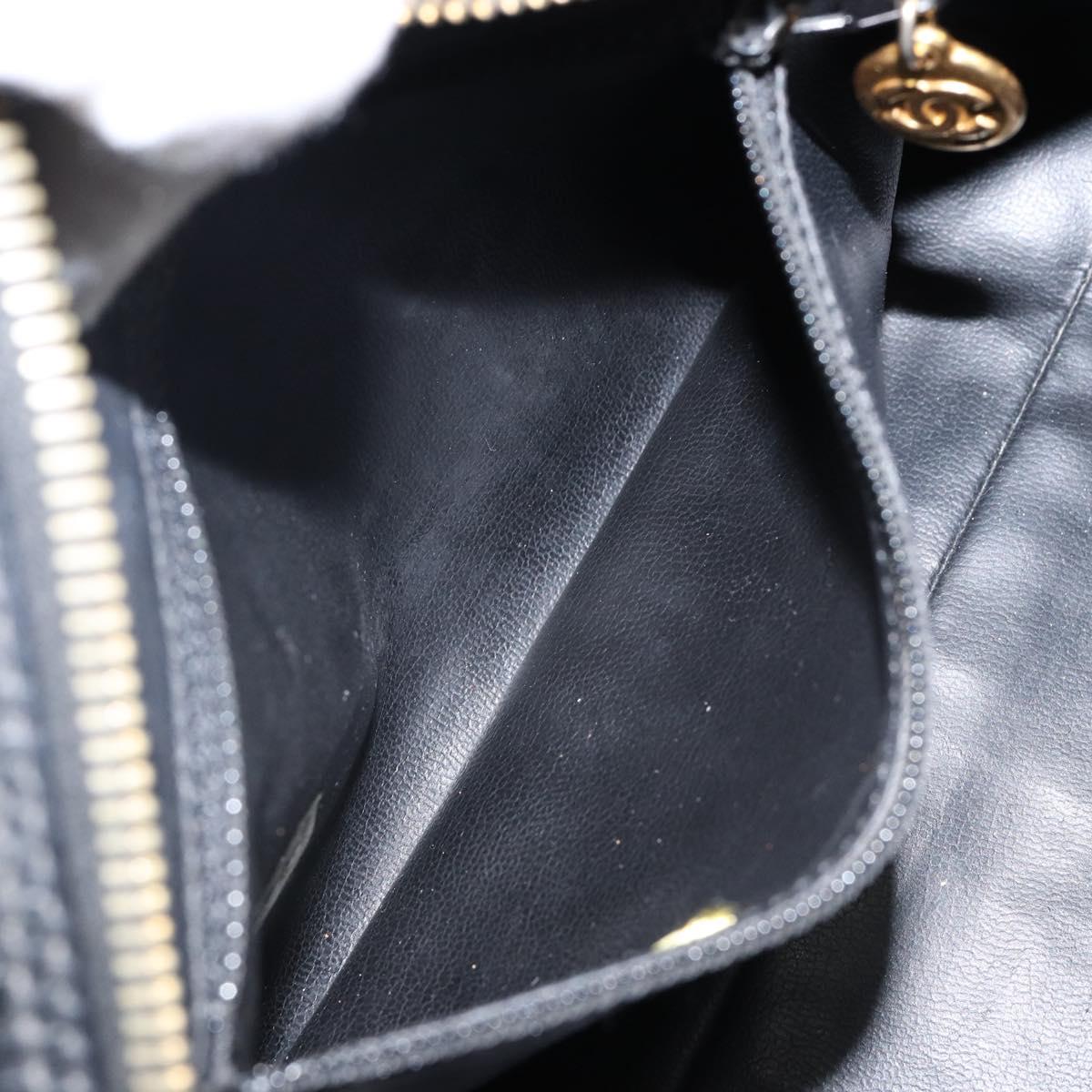 CHANEL COCO Mark Vanity Cosmetic Pouch Patent leather Black Gold CC Auth 144394