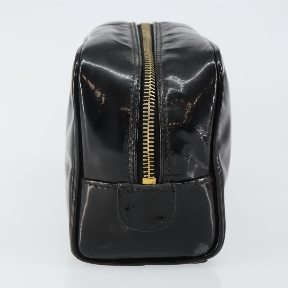 CHANEL COCO Mark Vanity Cosmetic Pouch Patent leather Black Gold CC Auth 144394