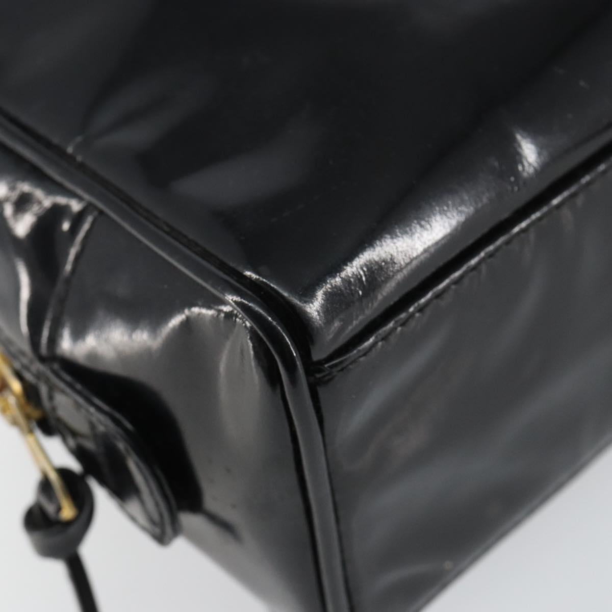 CHANEL COCO Mark Vanity Cosmetic Pouch Patent leather Black Gold CC Auth 144394