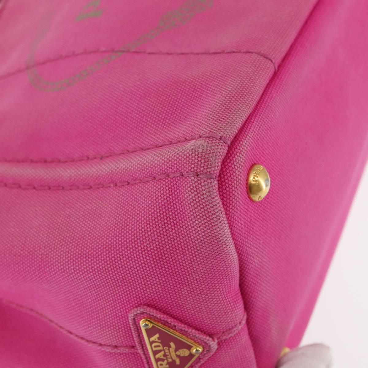 PRADA Canapa PM Hand Bag Canvas 2way Pink Gold Auth 144395