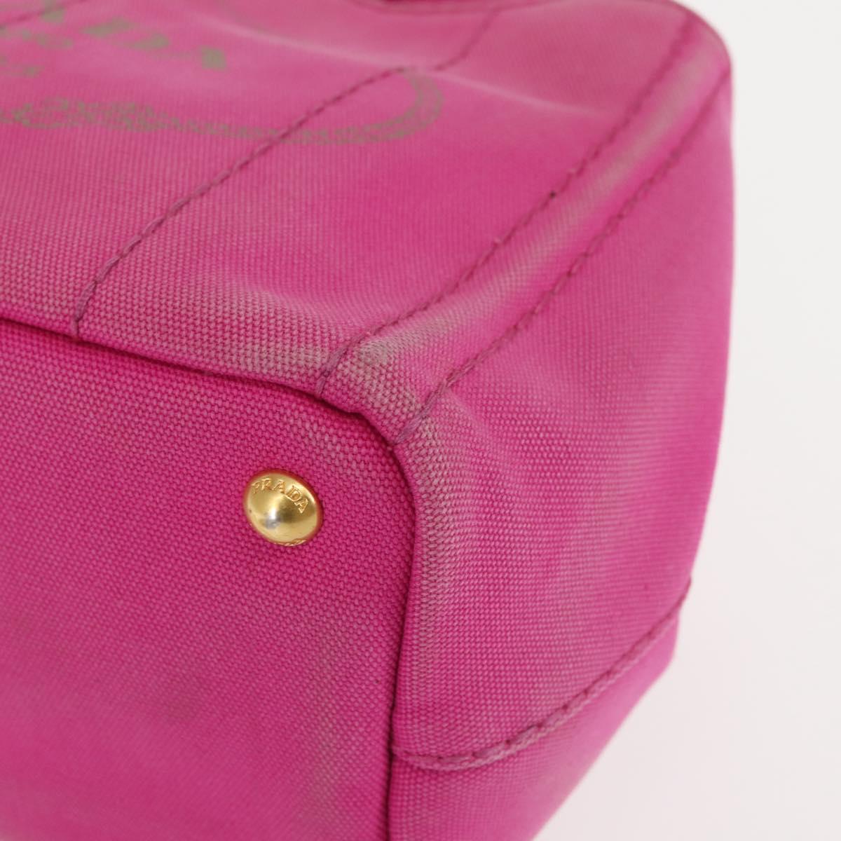 PRADA Canapa PM Hand Bag Canvas 2way Pink Gold Auth 144395