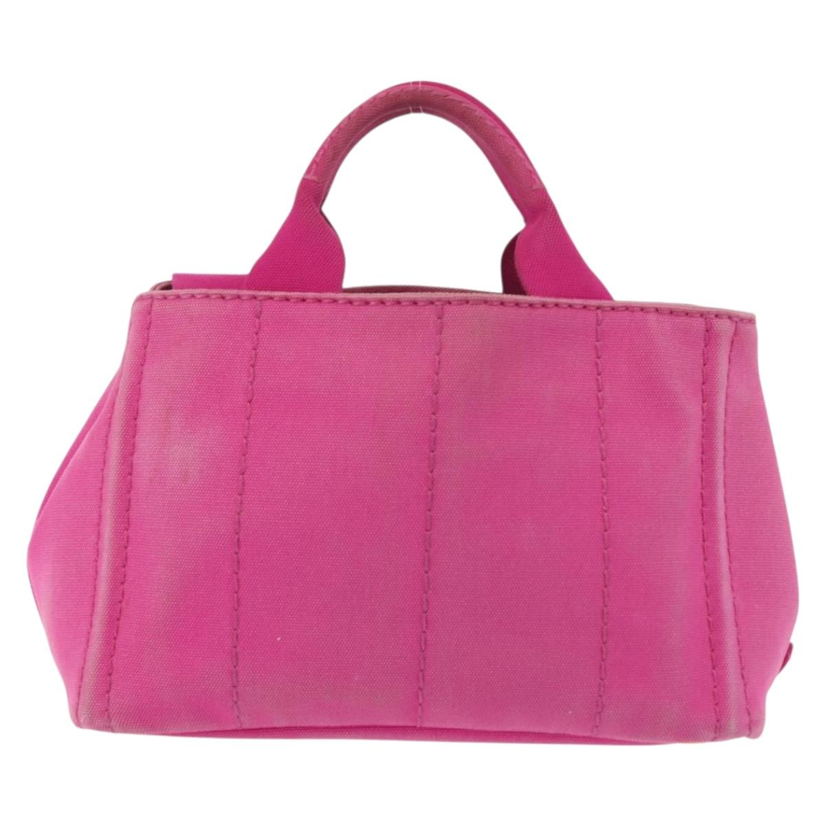 PRADA Canapa PM Hand Bag Canvas 2way Pink Gold Auth 144395