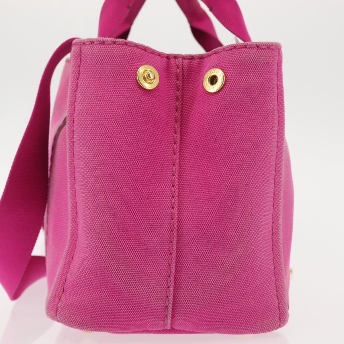 PRADA Canapa PM Hand Bag Canvas 2way Pink Gold Auth 144395