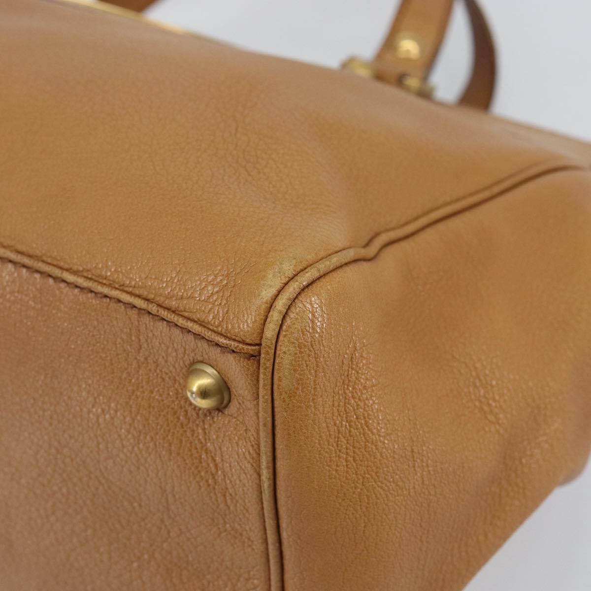 GUCCI Hand Bag Leather Beige Gold 121551 Auth 144406