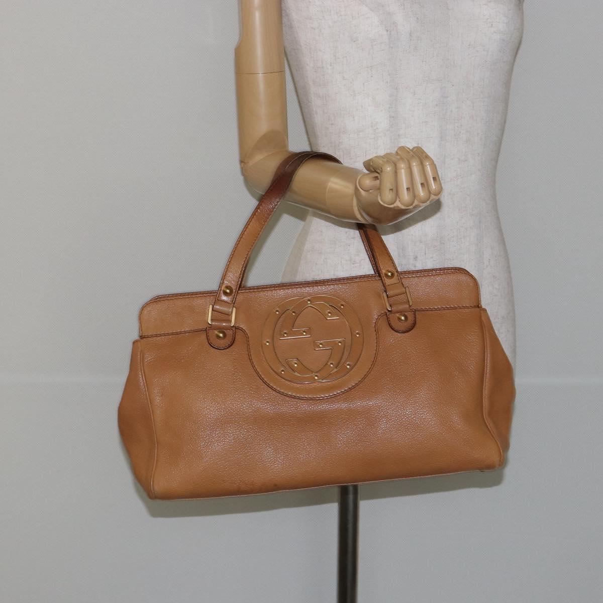GUCCI Hand Bag Leather Beige Gold 121551 Auth 144406