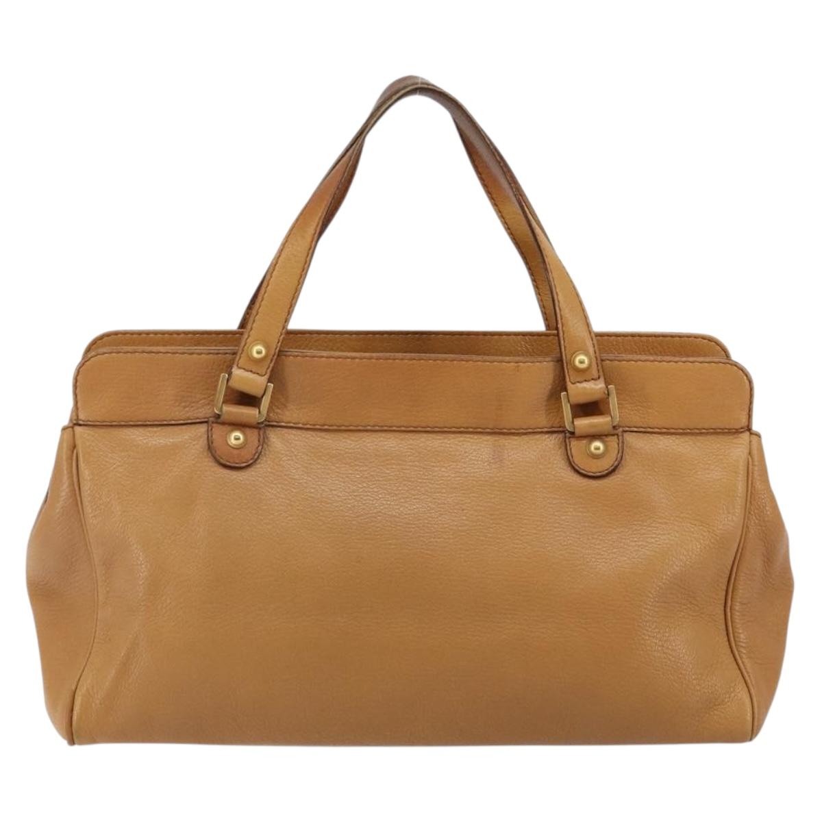 GUCCI Hand Bag Leather Beige Gold 121551 Auth 144406