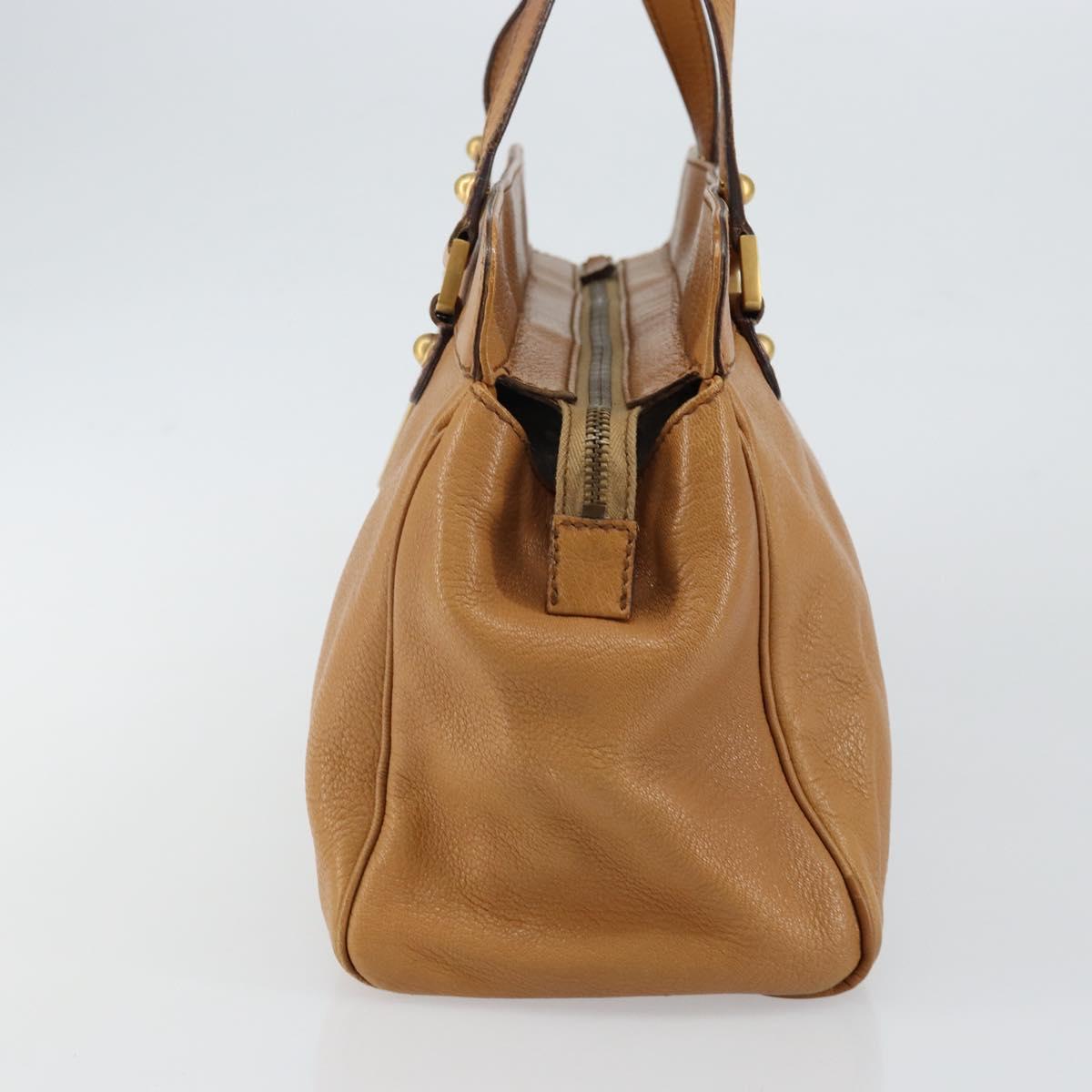 GUCCI Hand Bag Leather Beige Gold 121551 Auth 144406