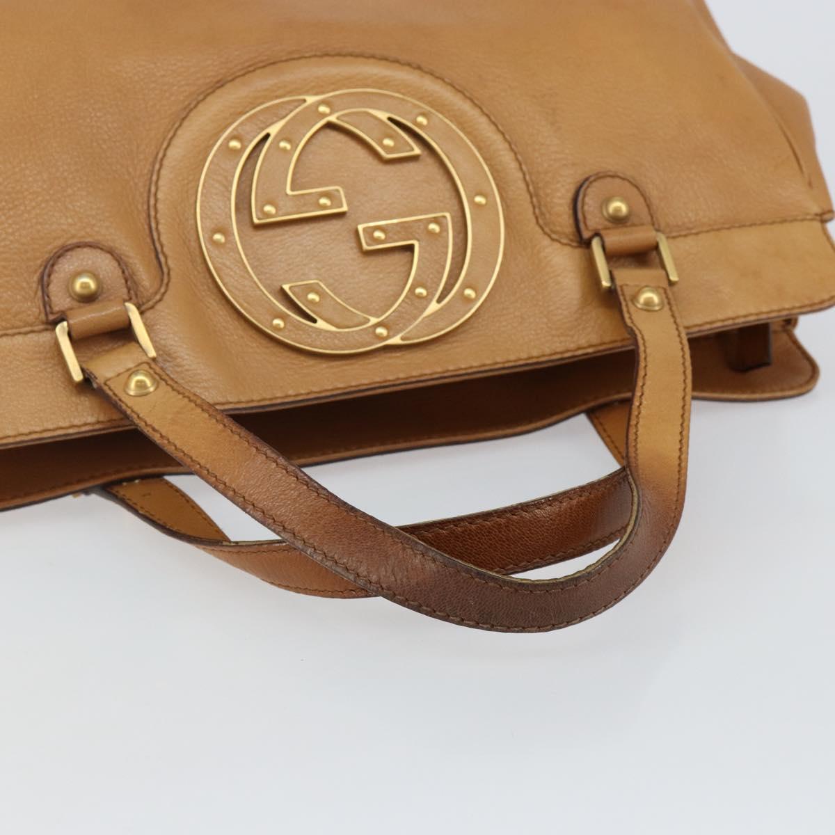 GUCCI Hand Bag Leather Beige Gold 121551 Auth 144406