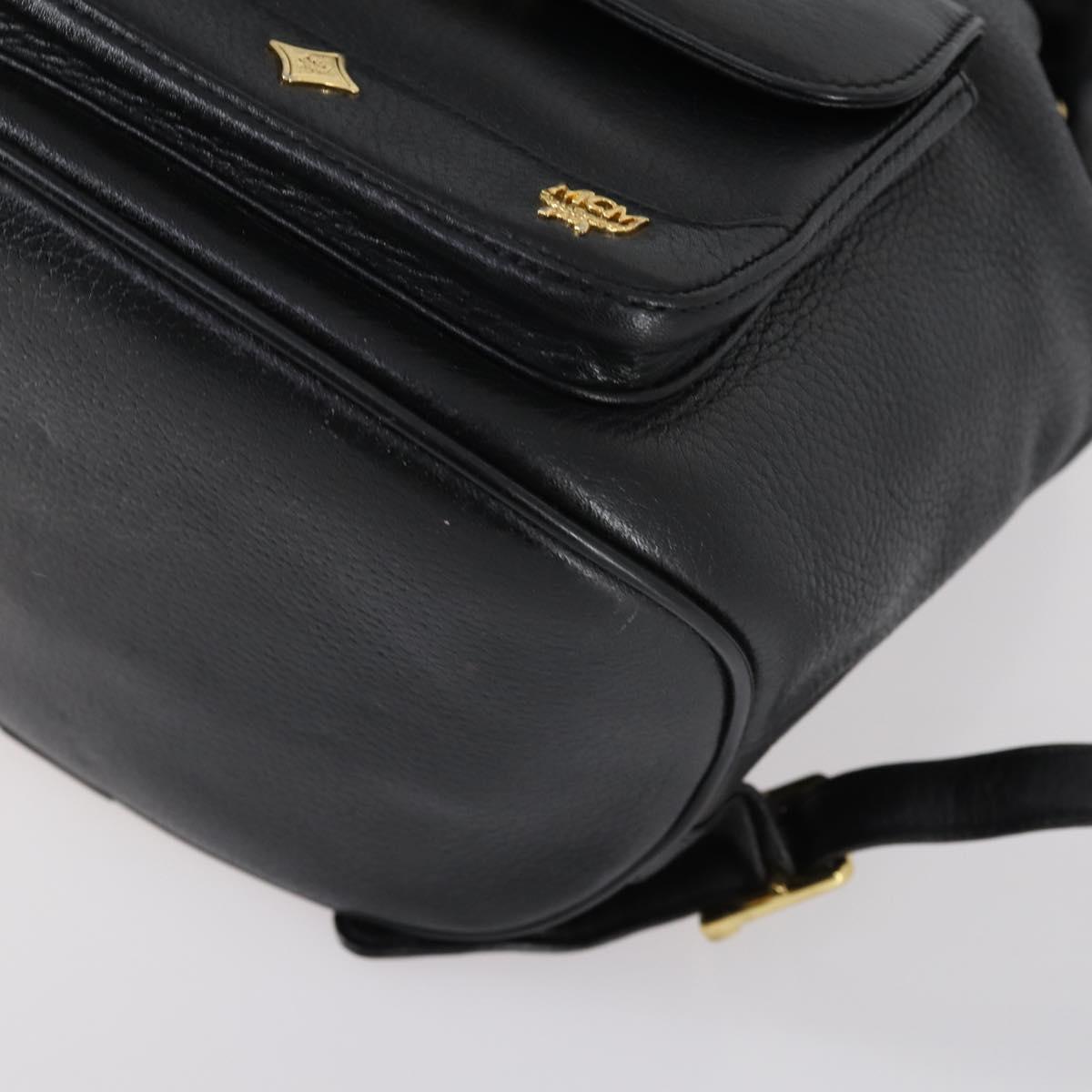 MCM Studs Backpack Leather Black Gold Auth 144411