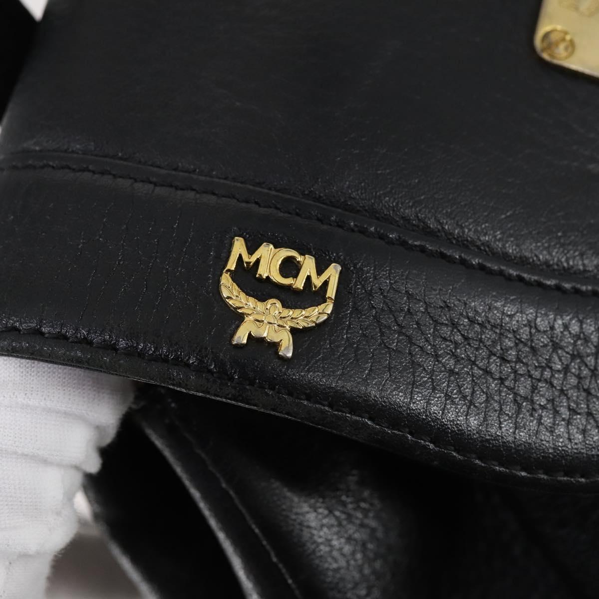 MCM Studs Backpack Leather Black Gold Auth 144411