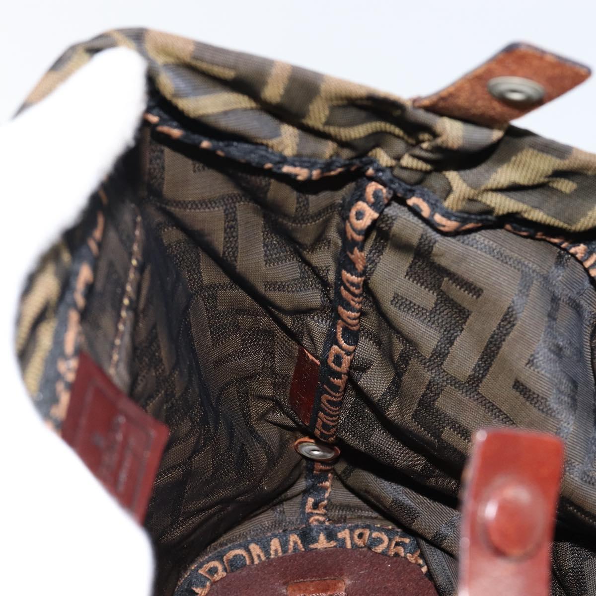 FENDI Zucca Canvas Hand Bag Black Brown Auth 144412