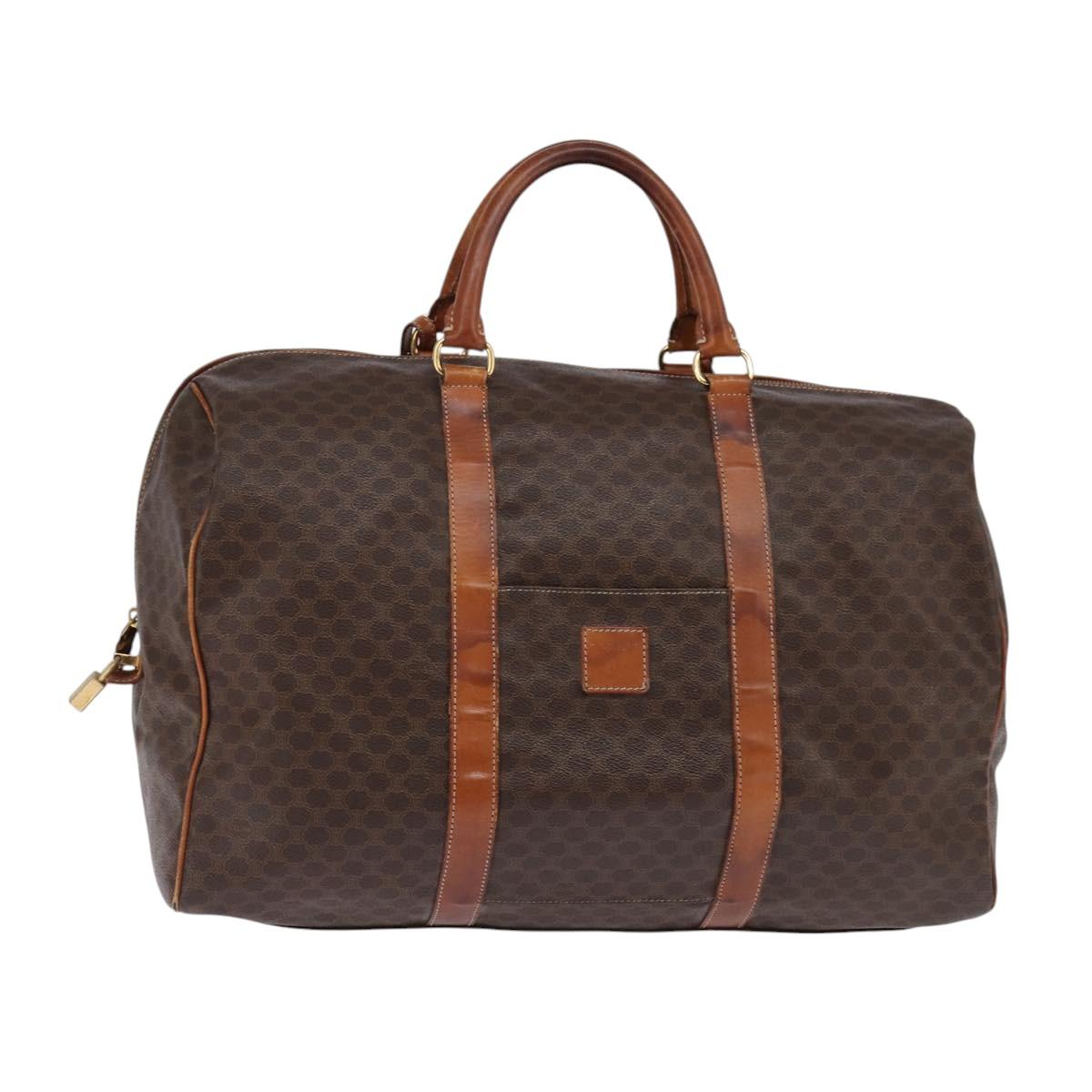 CELINE Macadam Canvas Boston Bag PVC Leather Brown Gold Auth 144413