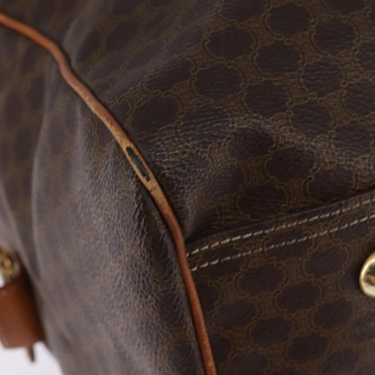 CELINE Macadam Canvas Boston Bag PVC Leather Brown Gold Auth 144413