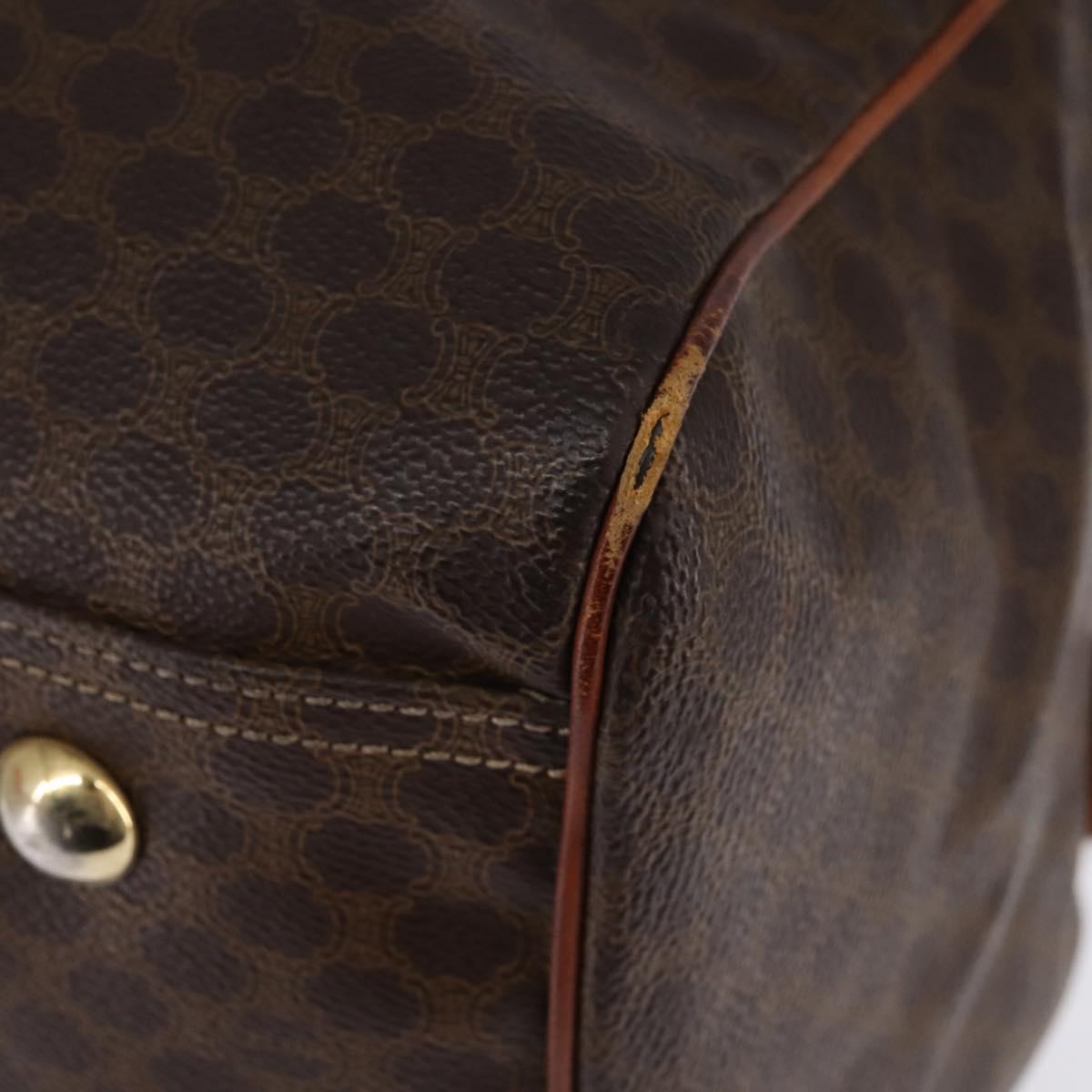 CELINE Macadam Canvas Boston Bag PVC Leather Brown Gold Auth 144413