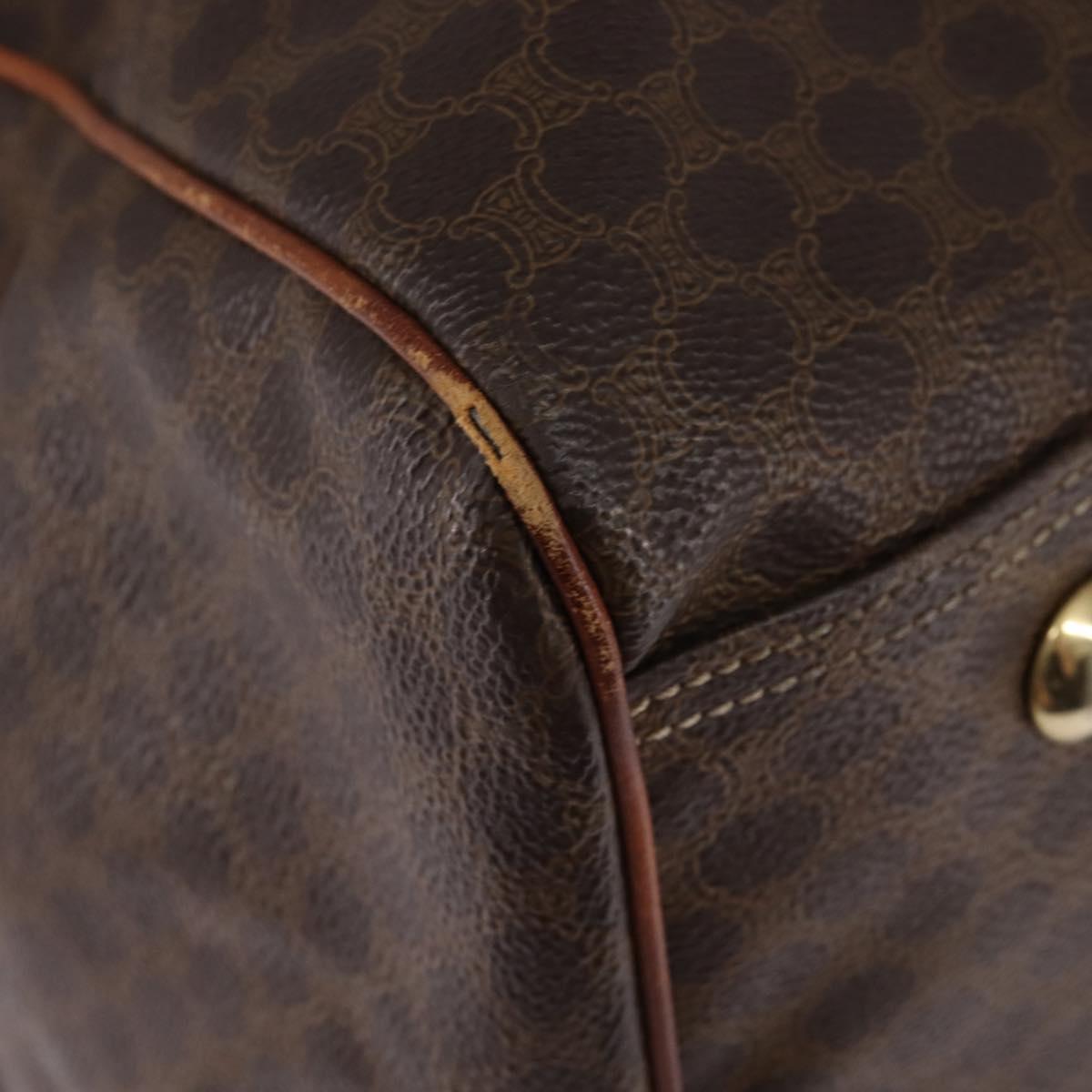 CELINE Macadam Canvas Boston Bag PVC Leather Brown Gold Auth 144413