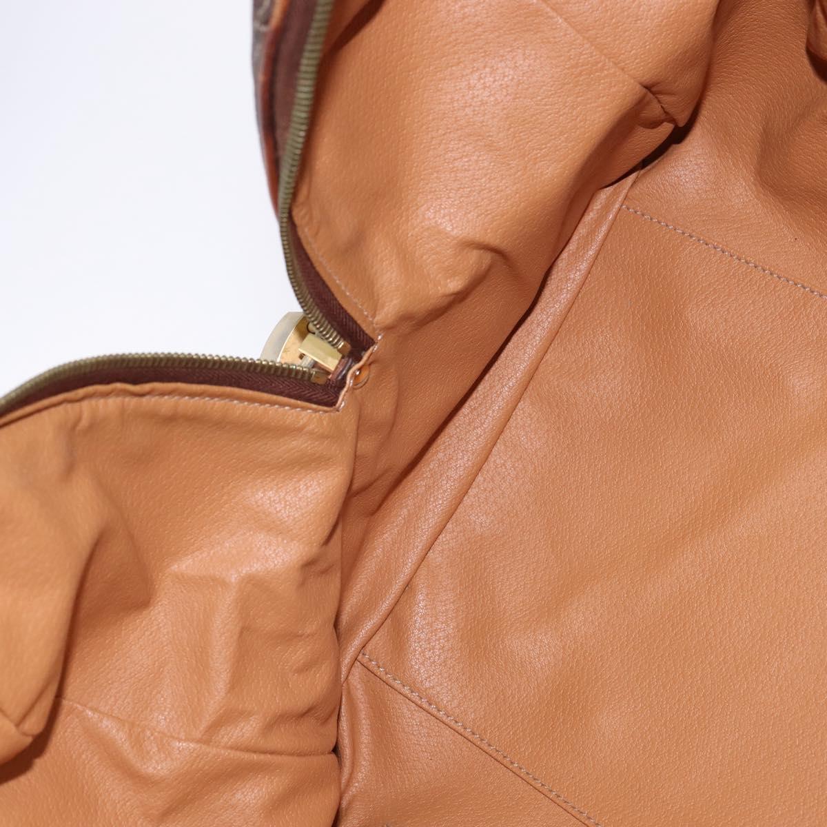 CELINE Macadam Canvas Boston Bag PVC Leather Brown Gold Auth 144413