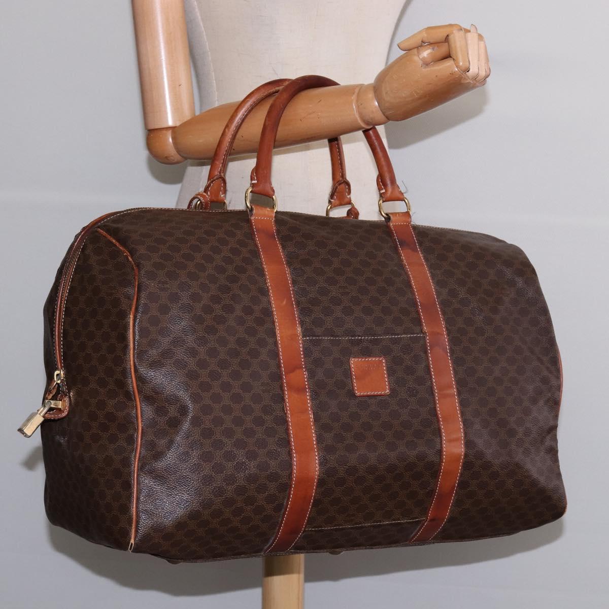 CELINE Macadam Canvas Boston Bag PVC Leather Brown Gold Auth 144413