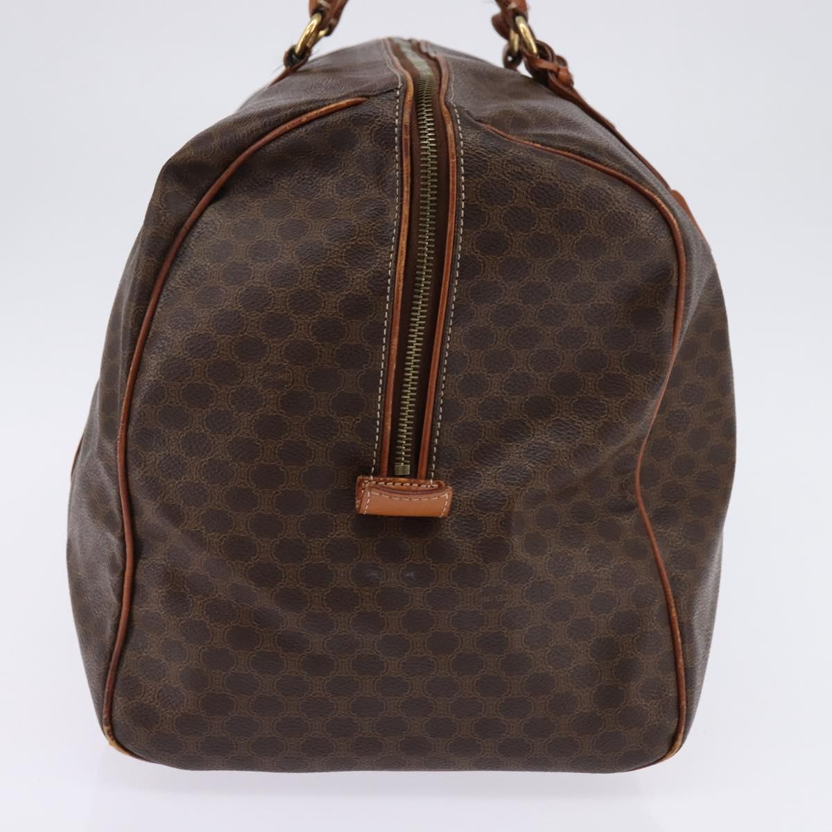 CELINE Macadam Canvas Boston Bag PVC Leather Brown Gold Auth 144413