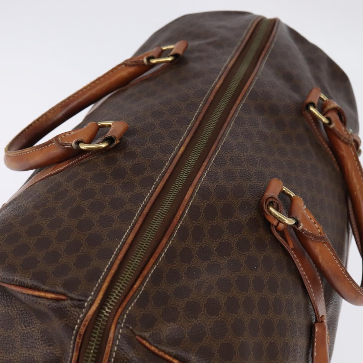 CELINE Macadam Canvas Boston Bag PVC Leather Brown Gold Auth 144413