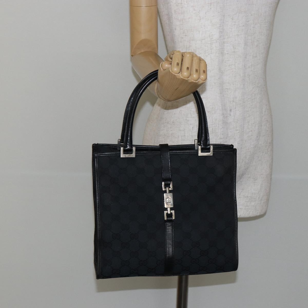 GUCCI GG Canvas Jackie Hand Bag Black Silver 002 1065 Auth 144418