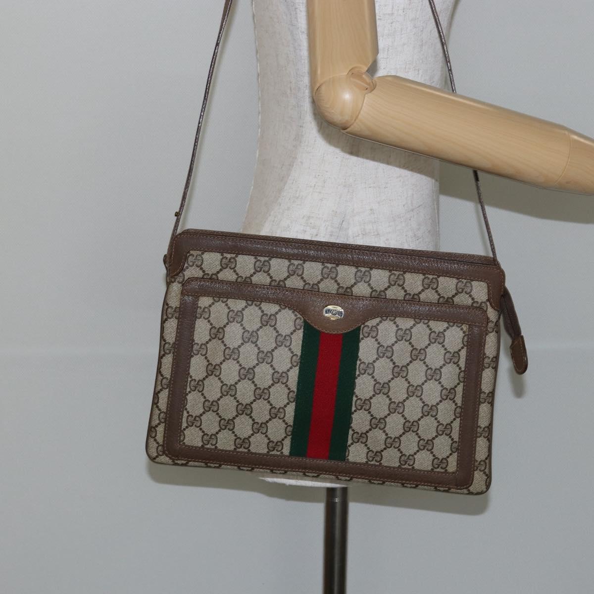 GUCCI GG Supreme Web Sherry Line Bag PVC Beige Gold 14 02 013 Auth 144420