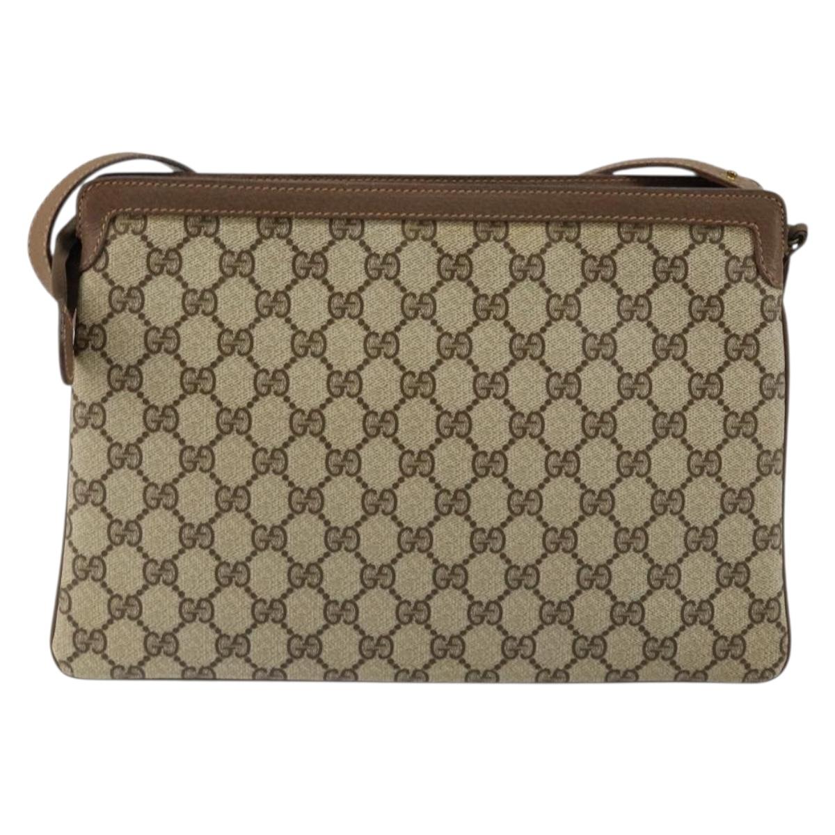 GUCCI GG Supreme Web Sherry Line Bag PVC Beige Gold 14 02 013 Auth 144420