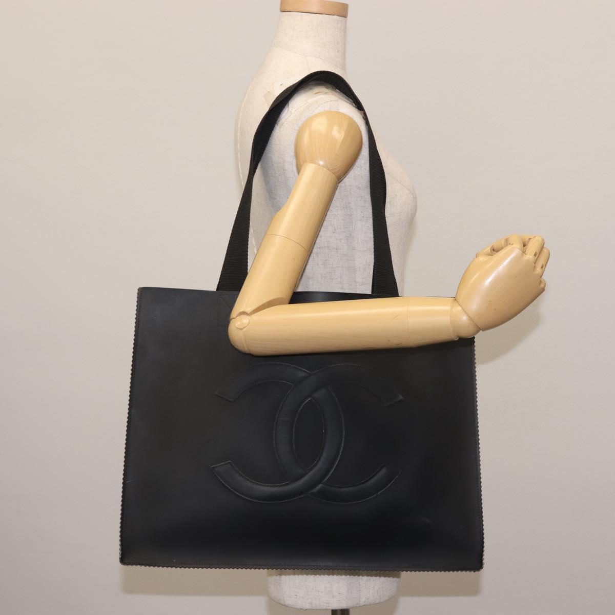 CHANEL COCO Mark Tote Bag Rubber Black CC Auth 144424