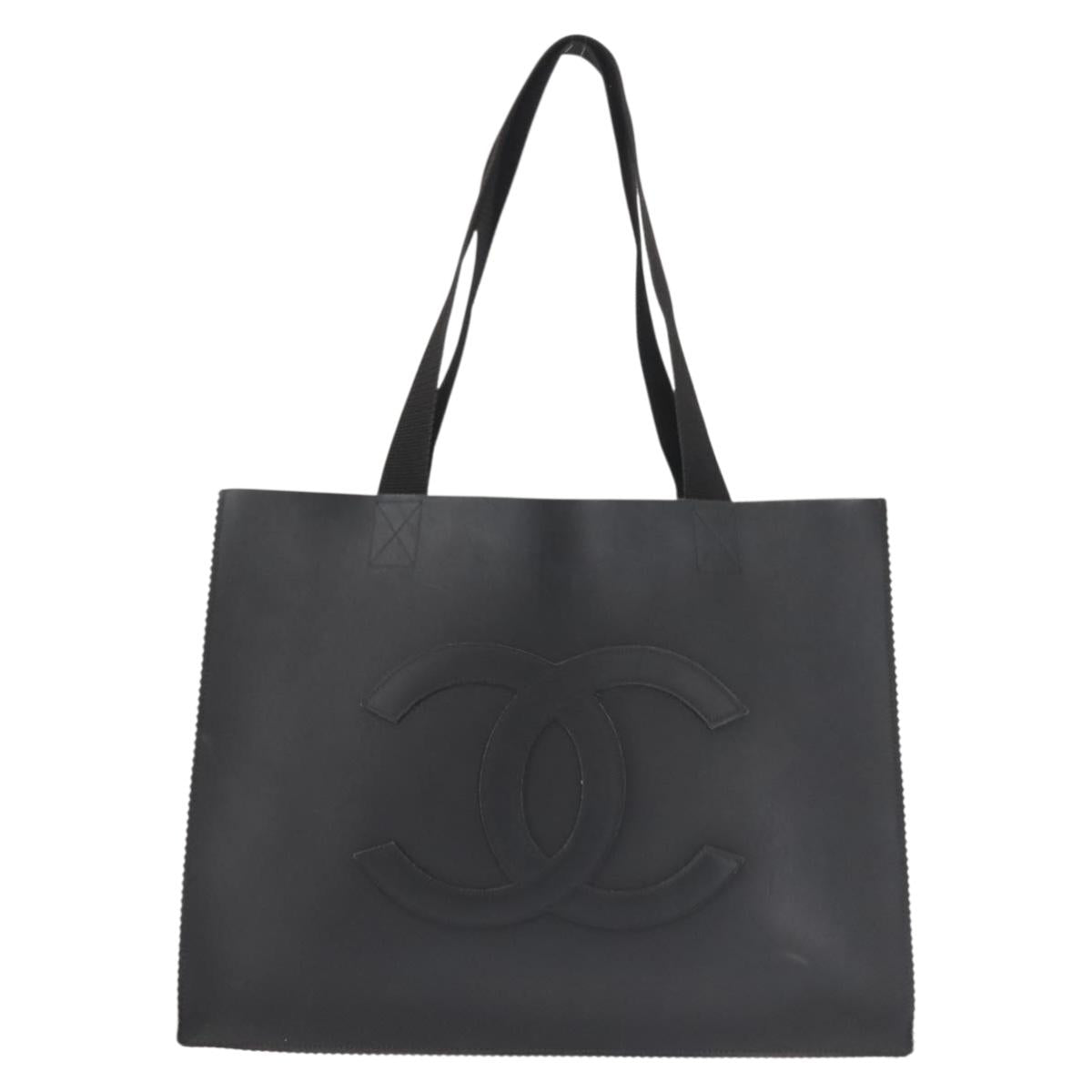 CHANEL COCO Mark Tote Bag Rubber Black CC Auth 144424