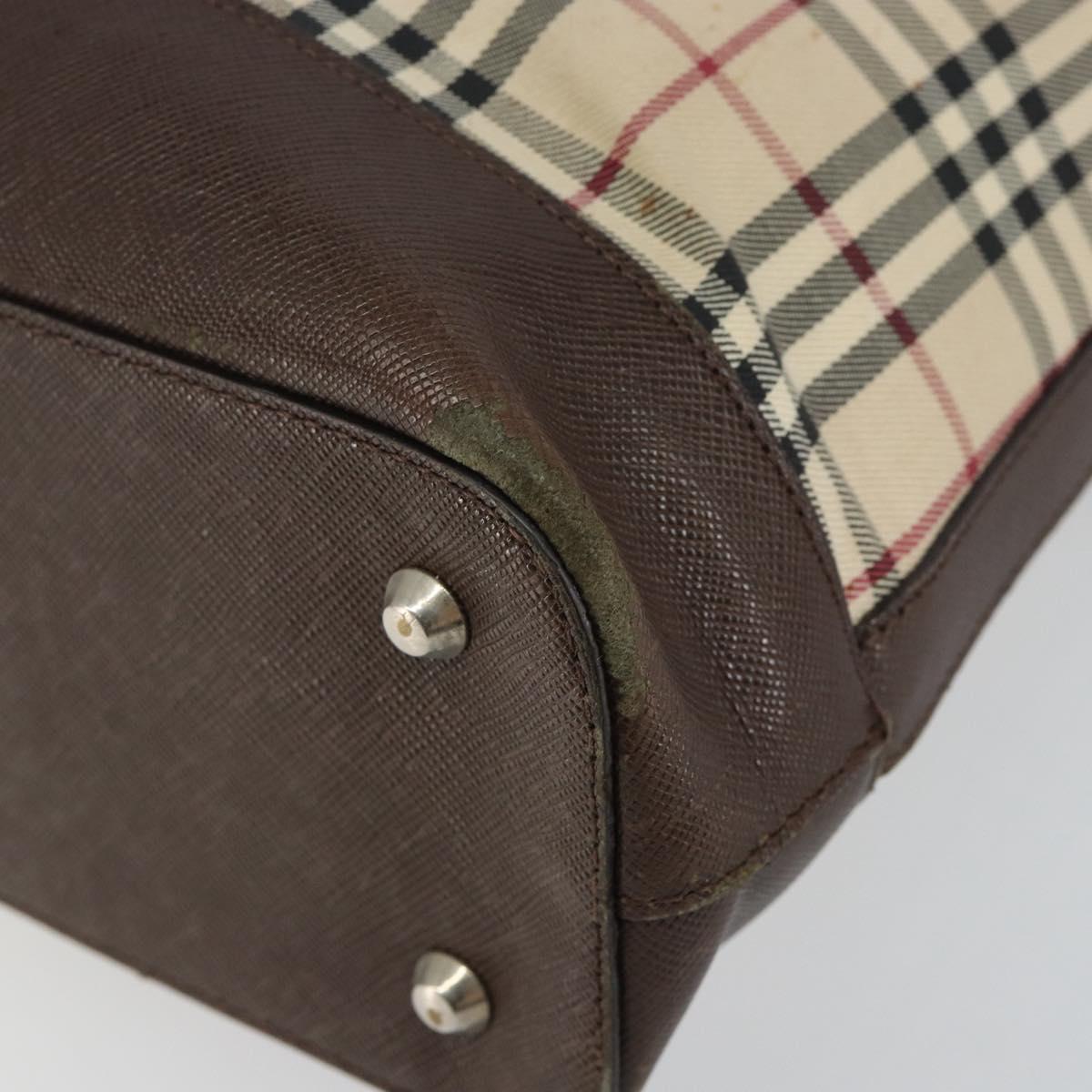 BURBERRY Nova Check Tote Bag Canvas Leather Beige Silver Auth 144429