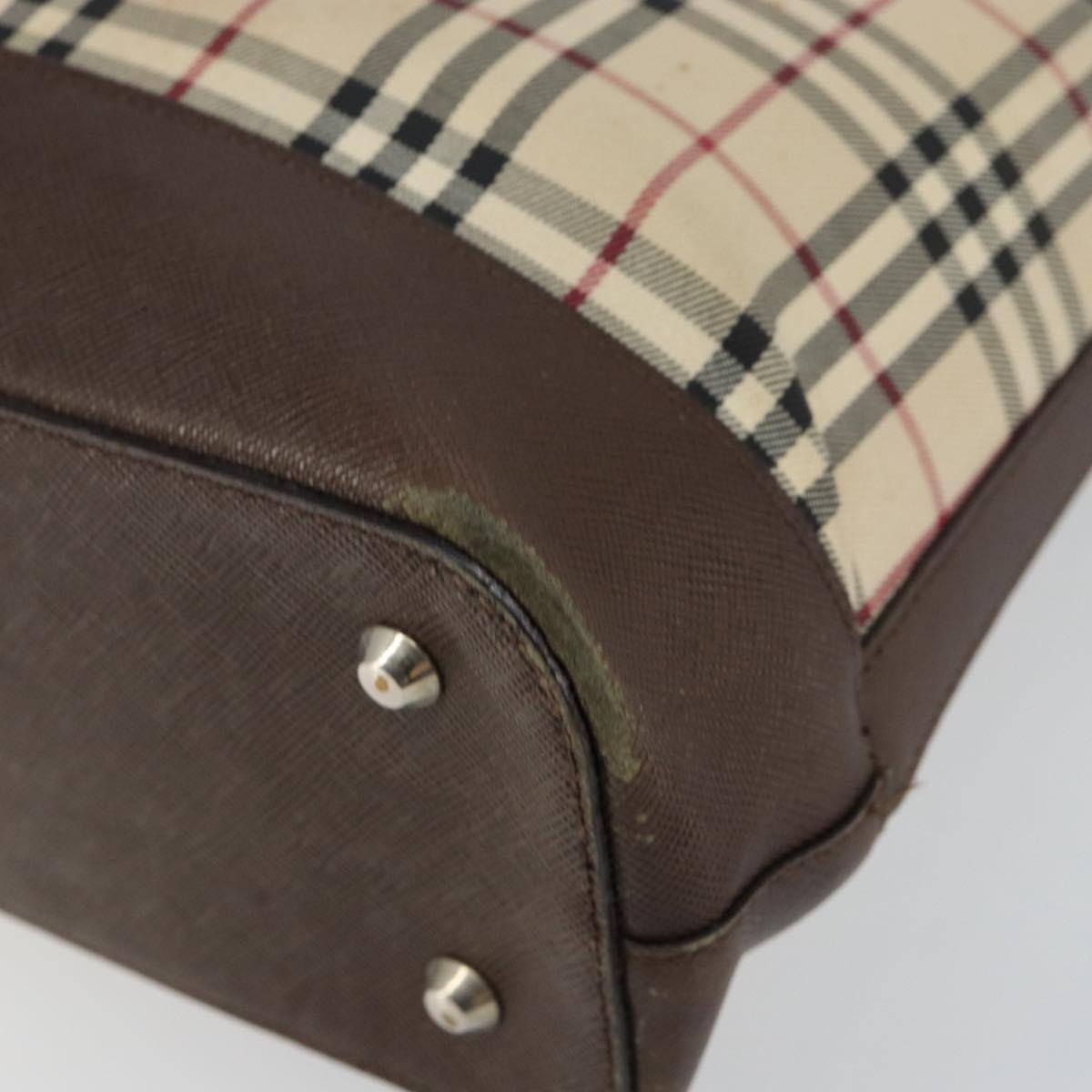 BURBERRY Nova Check Tote Bag Canvas Leather Beige Silver Auth 144429