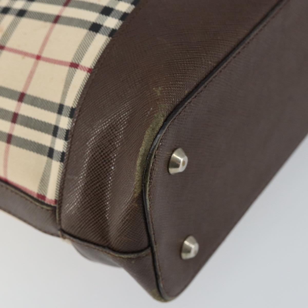 BURBERRY Nova Check Tote Bag Canvas Leather Beige Silver Auth 144429