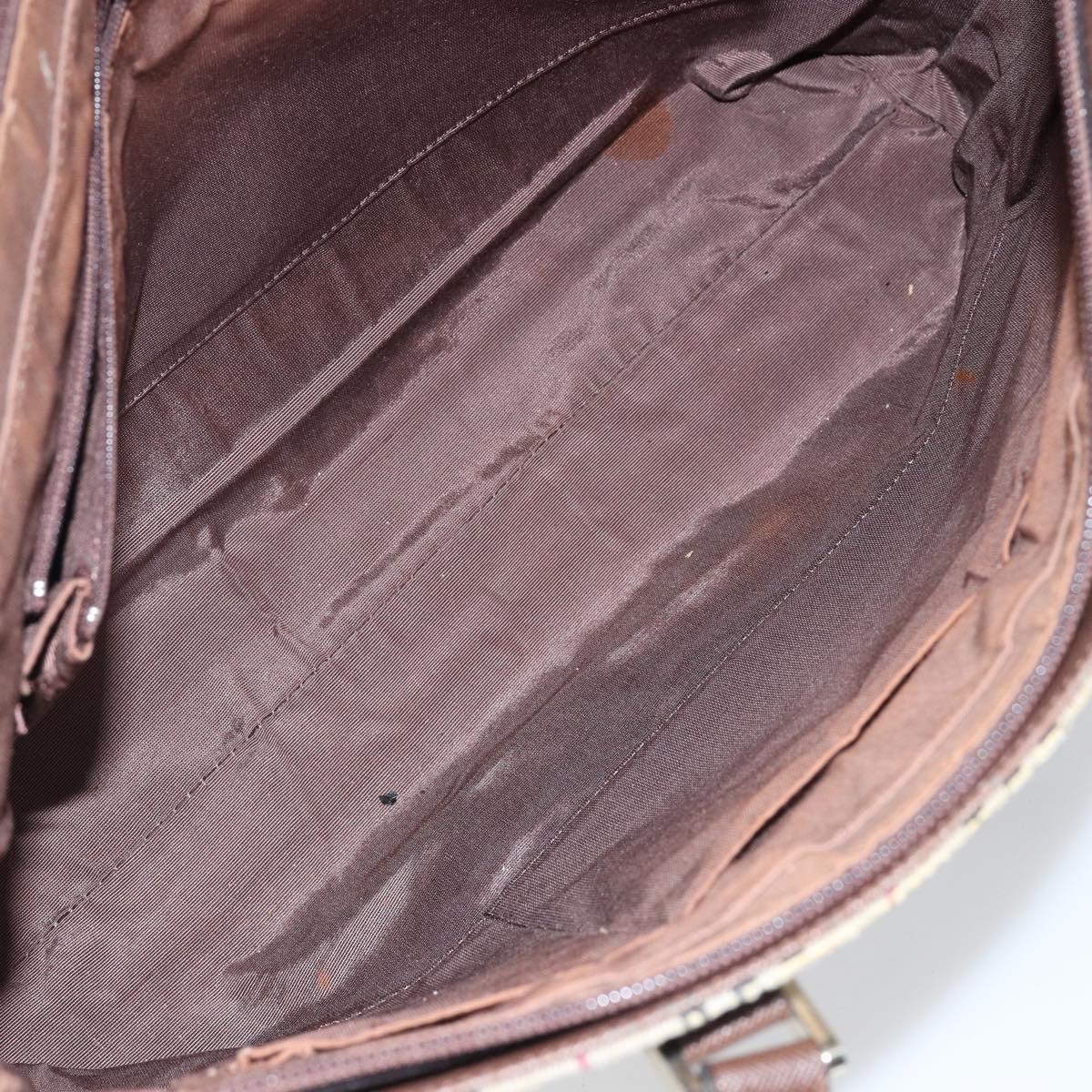 BURBERRY Nova Check Tote Bag Canvas Leather Beige Silver Auth 144429