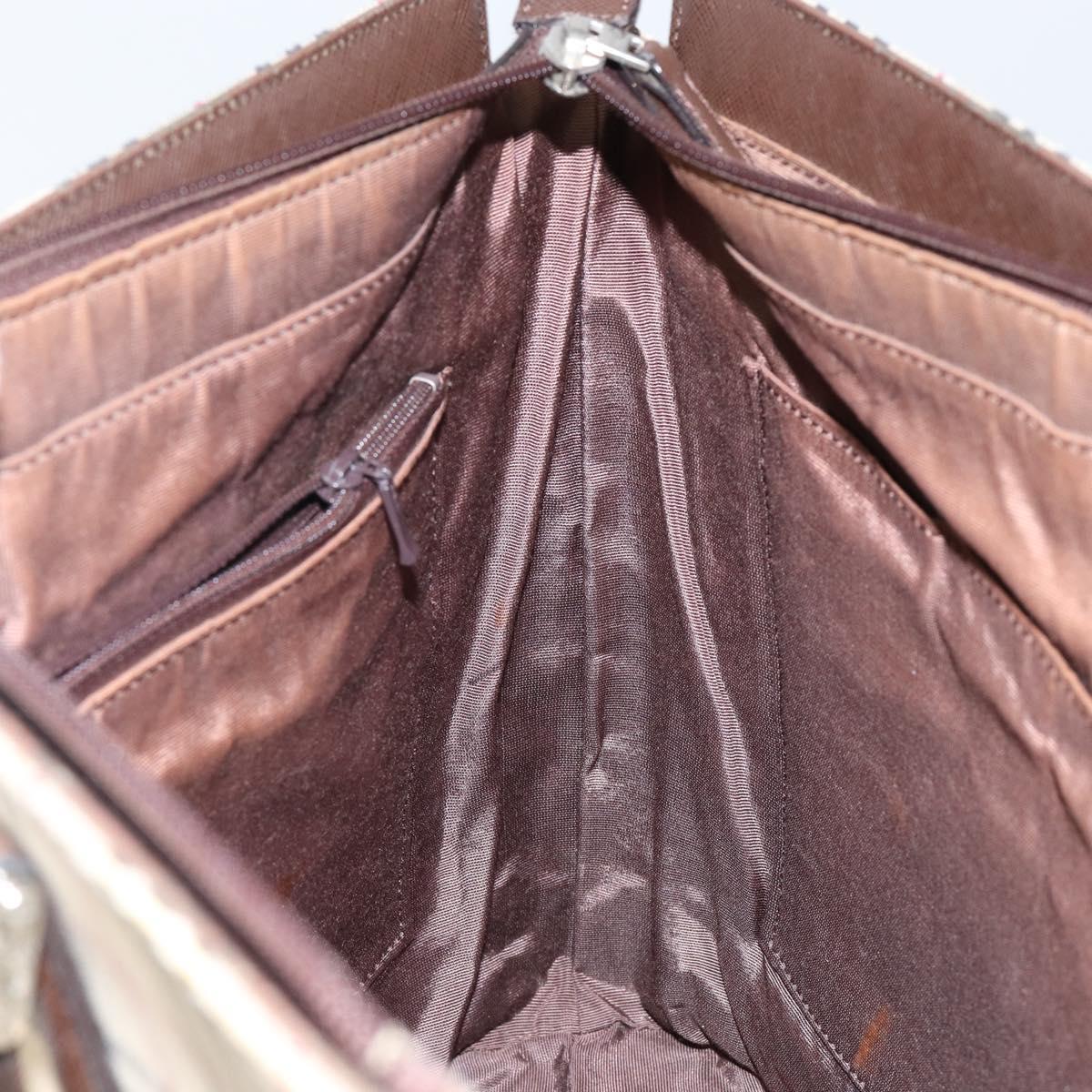 BURBERRY Nova Check Tote Bag Canvas Leather Beige Silver Auth 144429