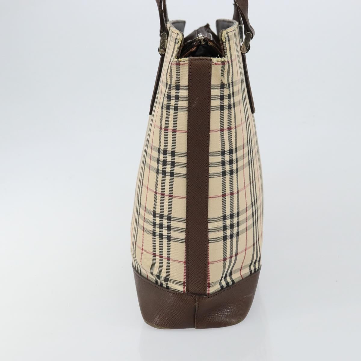 BURBERRY Nova Check Tote Bag Canvas Leather Beige Silver Auth 144429