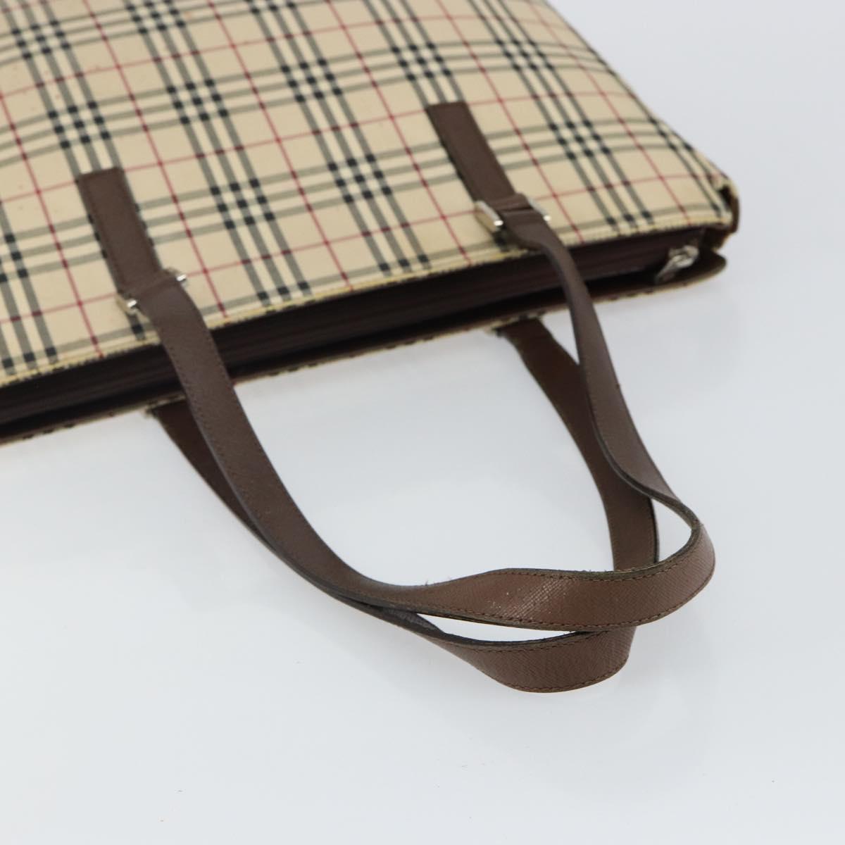 BURBERRY Nova Check Tote Bag Canvas Leather Beige Silver Auth 144429
