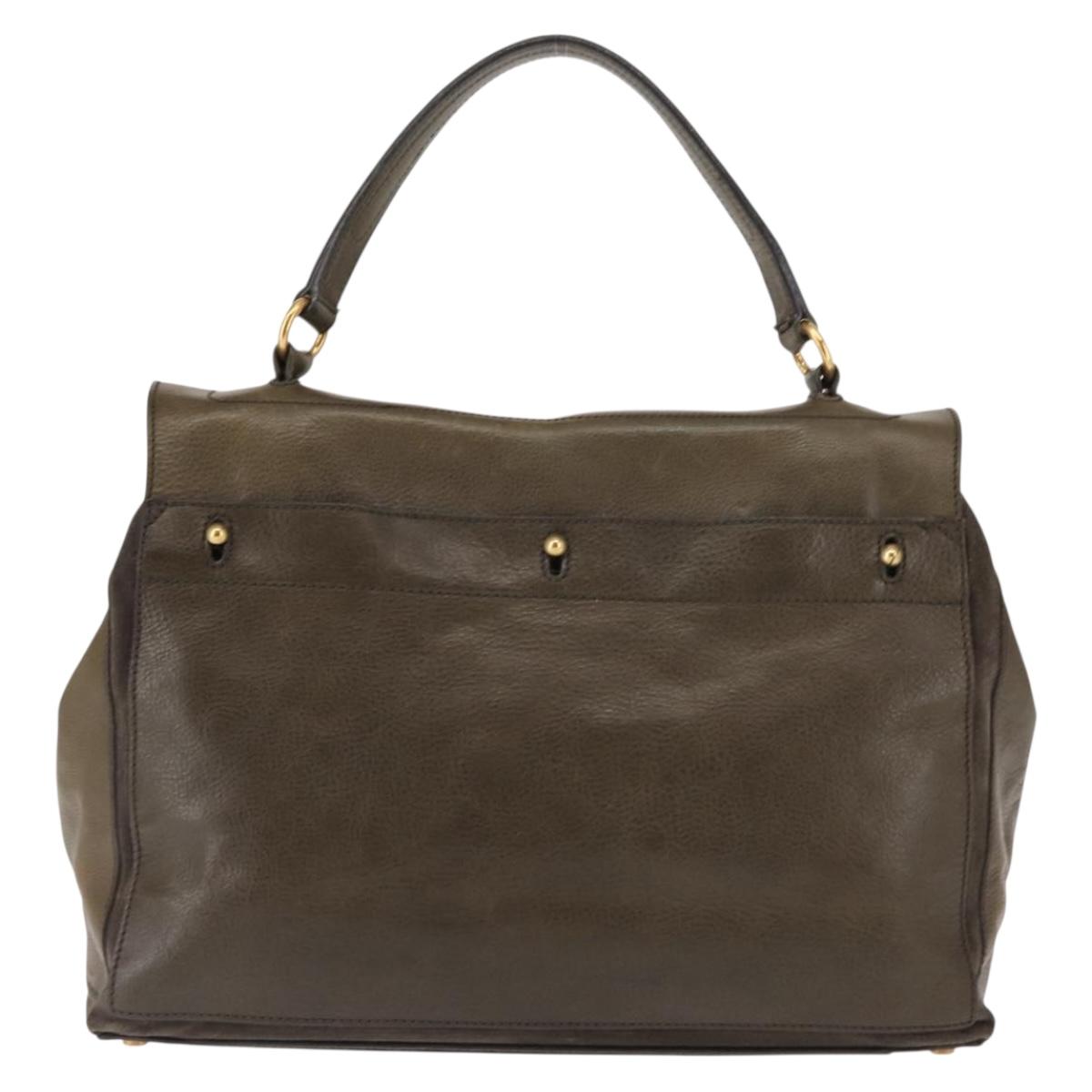 SAINT LAURENT Muse Toe Shoulder Bag Leather Khaki Gold 197148 Auth 144430