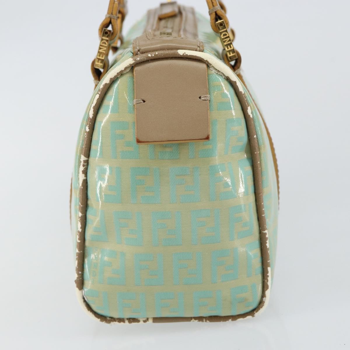 FENDI Zucchino Canvas Hand Bag Gold Light green Auth 144431