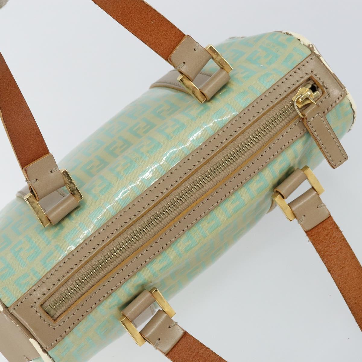 FENDI Zucchino Canvas Hand Bag Gold Light green Auth 144431