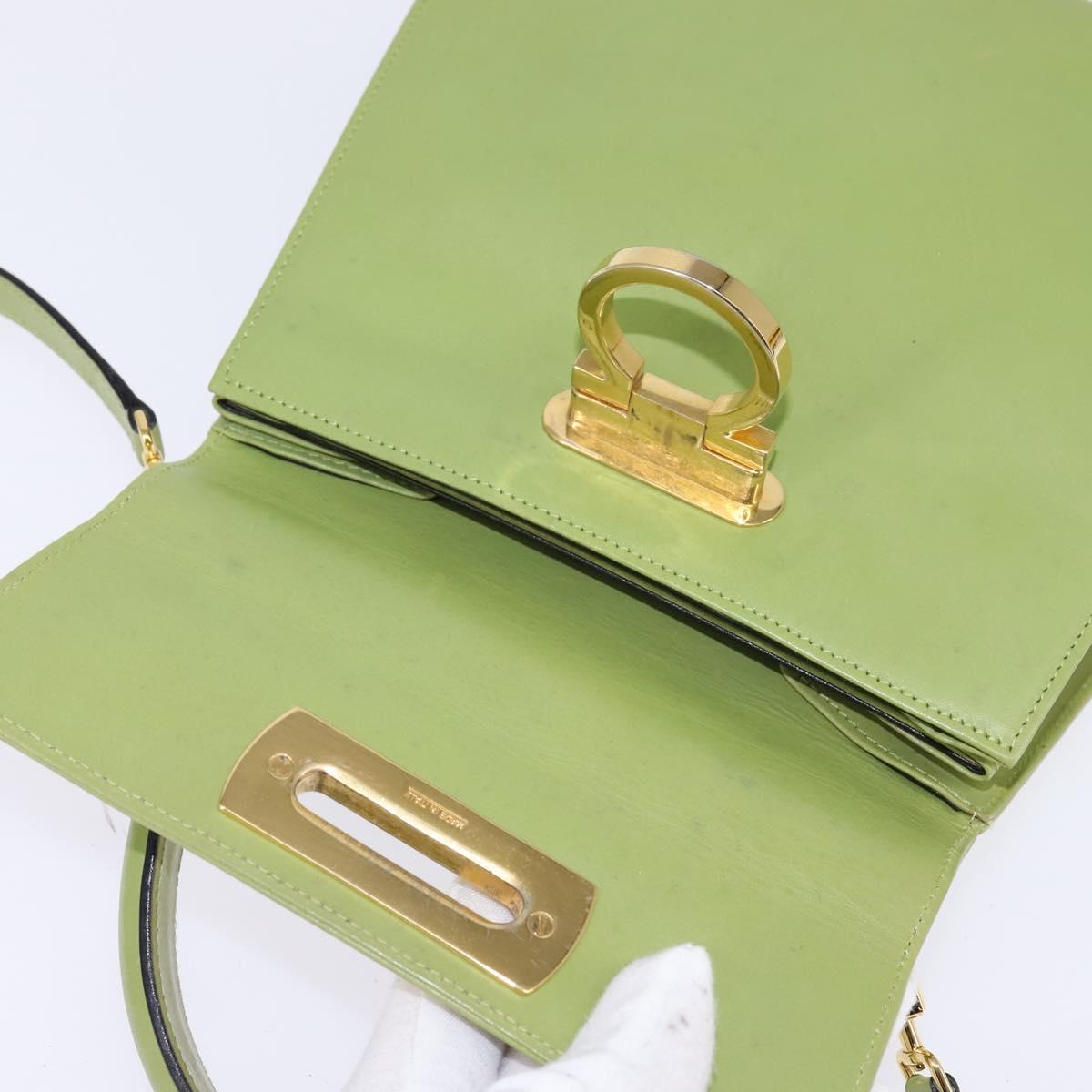 Salvatore Ferragamo Gancini Hand Bag Leather 2way Green Gold Auth 144432