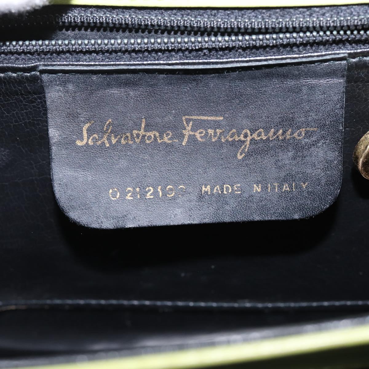 Salvatore Ferragamo Gancini Hand Bag Leather 2way Green Gold Auth 144432A