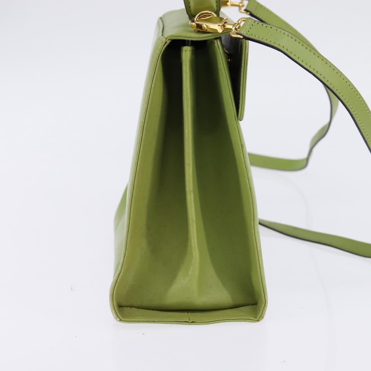 Salvatore Ferragamo Gancini Hand Bag Leather 2way Green Gold Auth 144432A