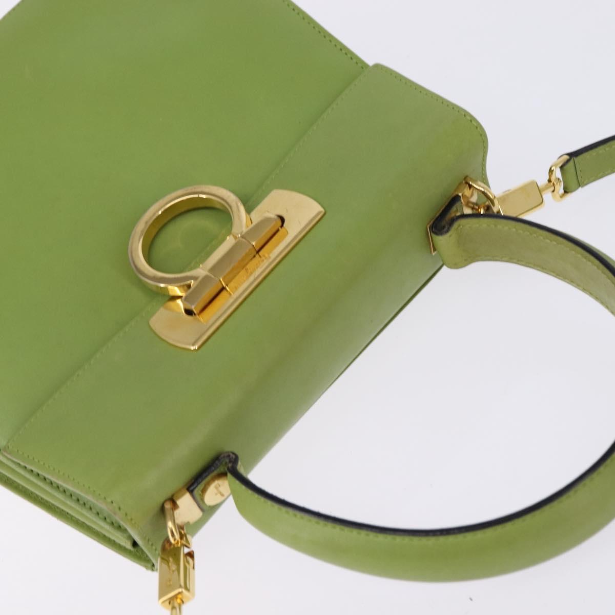 Salvatore Ferragamo Gancini Hand Bag Leather 2way Green Gold Auth 144432A