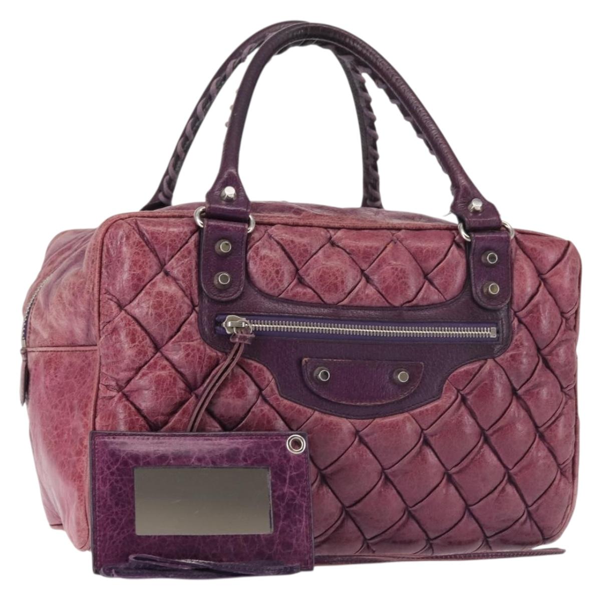 BALENCIAGA The Matelasse Hand Bag Leather Purple Silver 168031 Auth 144433