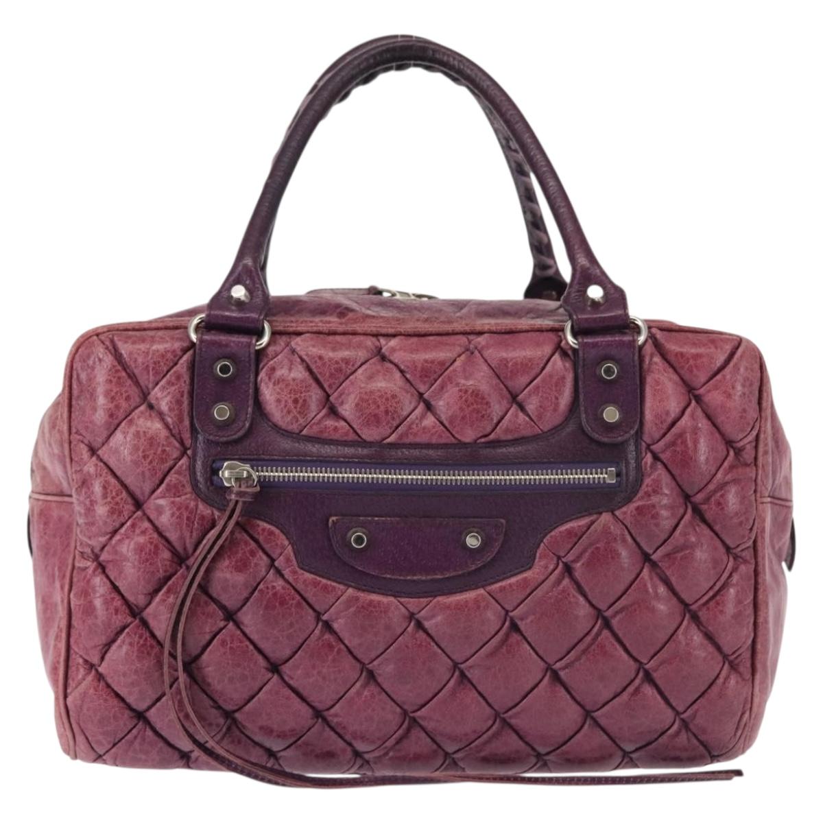 BALENCIAGA The Matelasse Hand Bag Leather Purple Silver 168031 Auth 144433