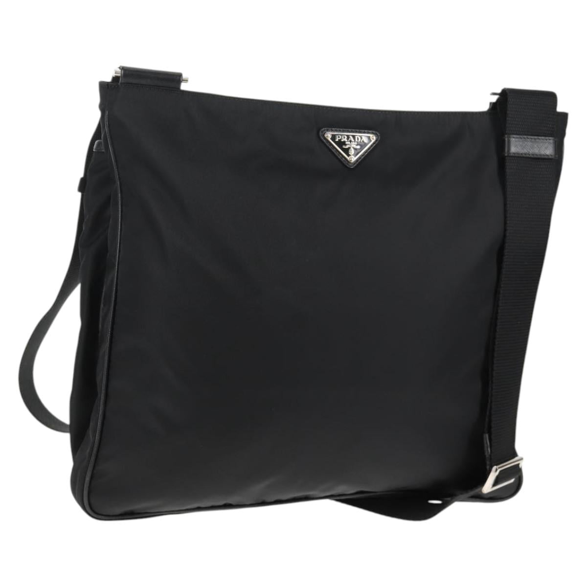 PRADA Shoulder Bag Nylon Black Silver Auth 144435V