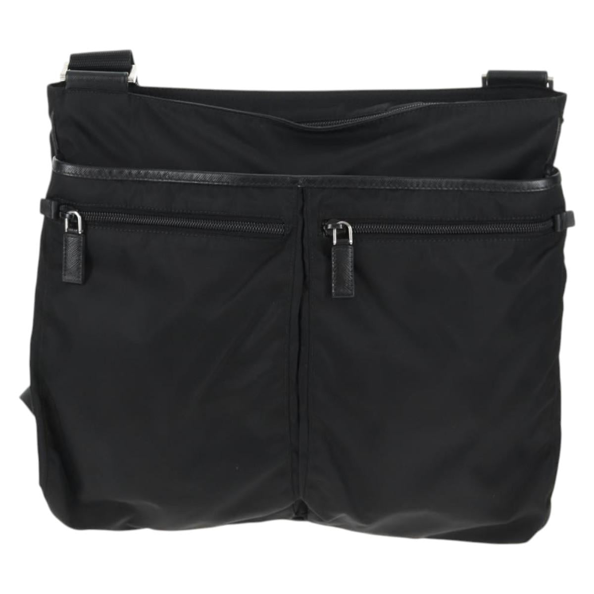 PRADA Shoulder Bag Nylon Black Silver Auth 144435V