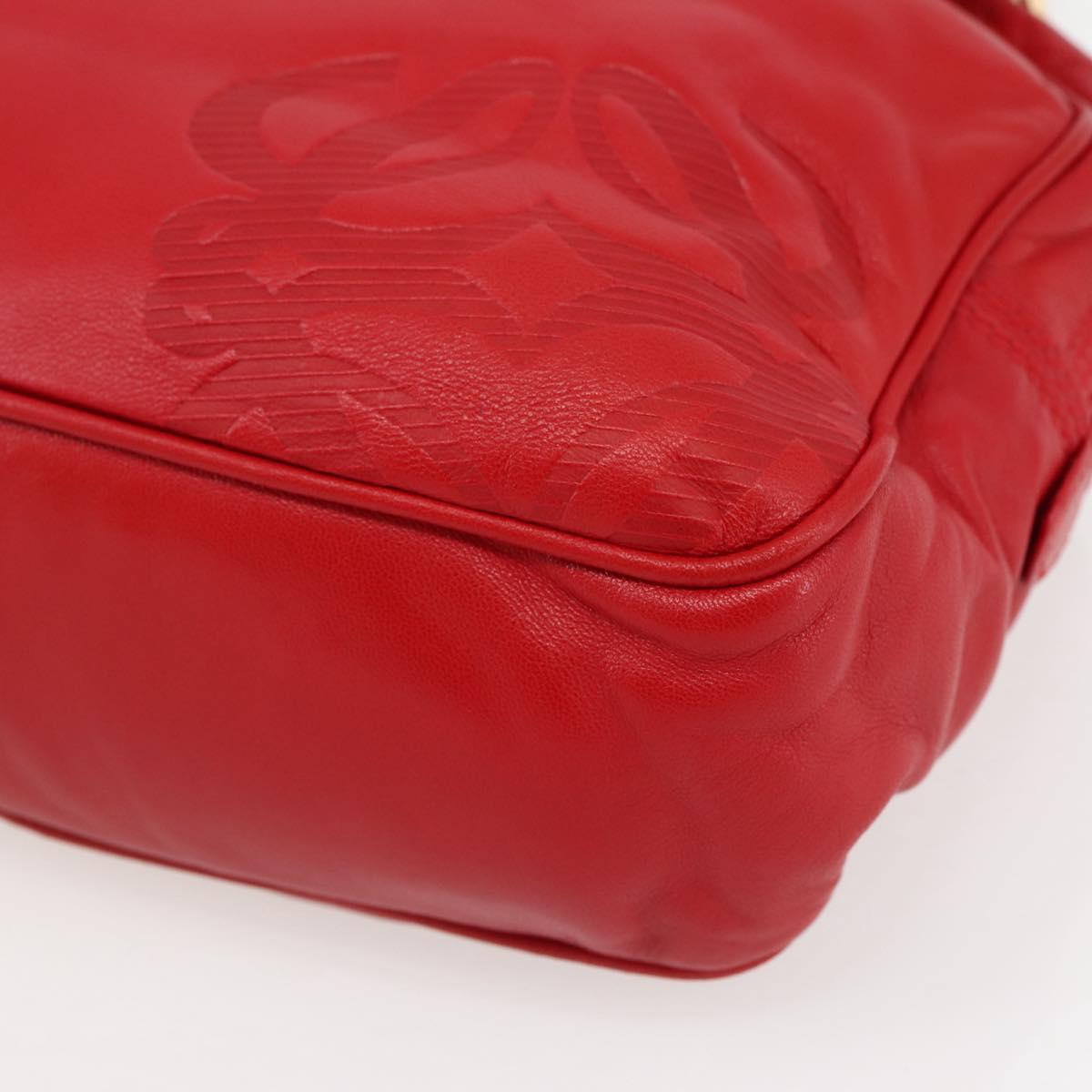 LOEWE Anagram Chain Shoulder Bag Leather Red Gold Auth 144443V