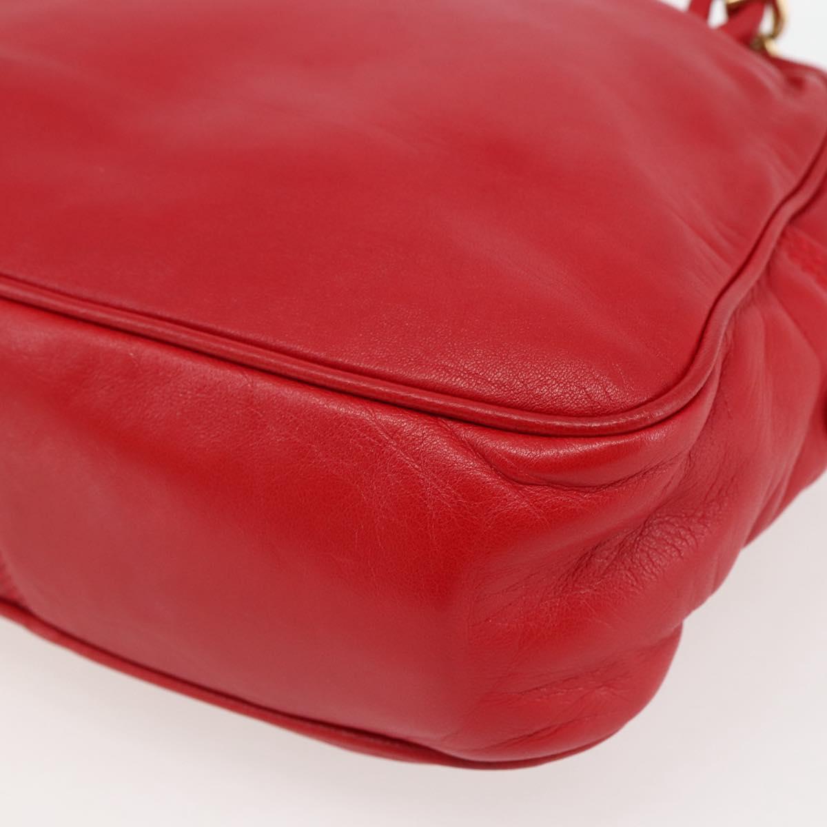 LOEWE Anagram Chain Shoulder Bag Leather Red Gold Auth 144443V