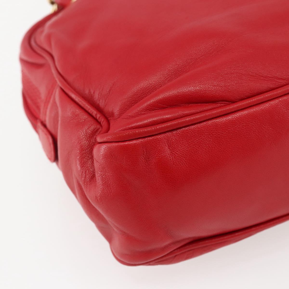 LOEWE Anagram Chain Shoulder Bag Leather Red Gold Auth 144443V