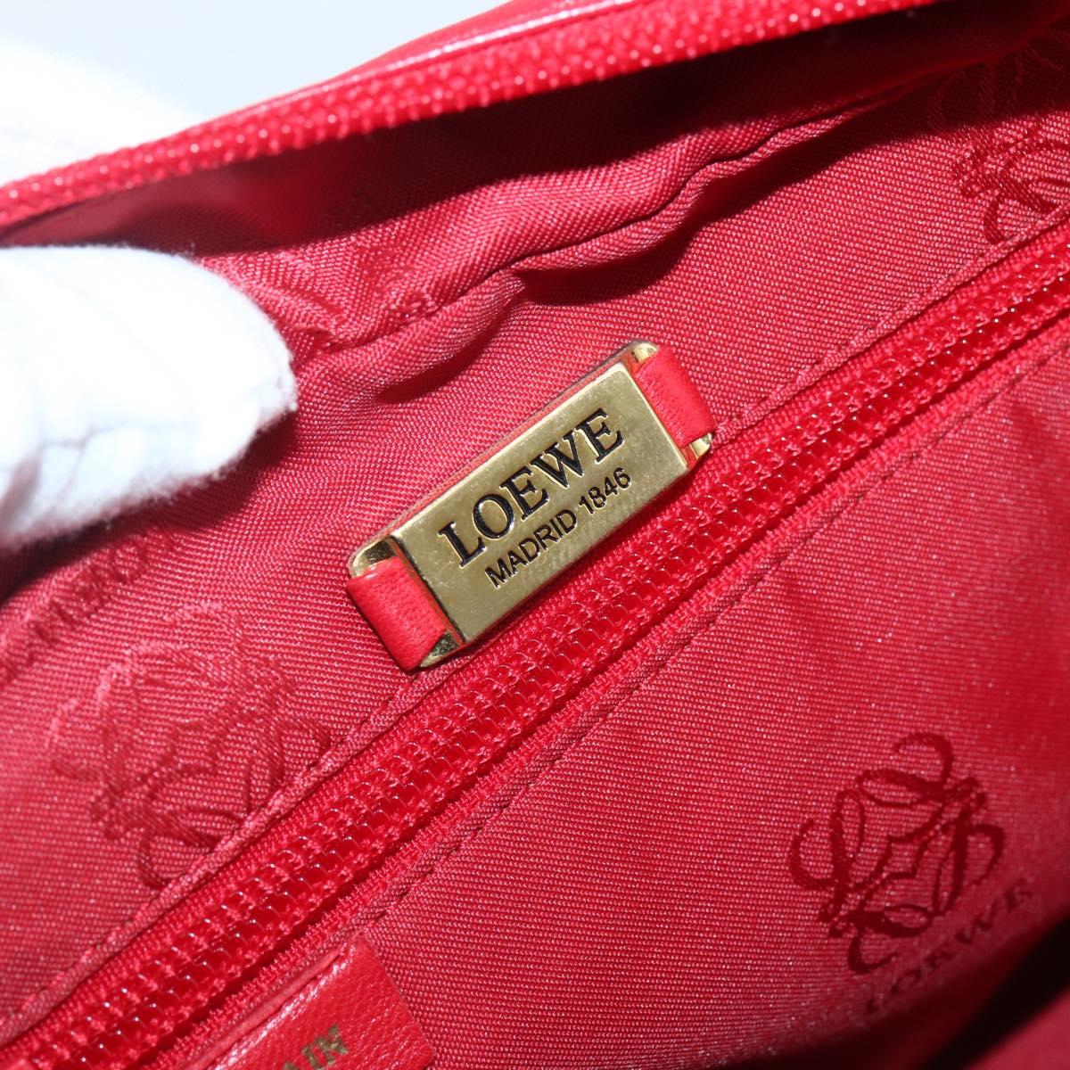 LOEWE Anagram Chain Shoulder Bag Leather Red Gold Auth 144443V